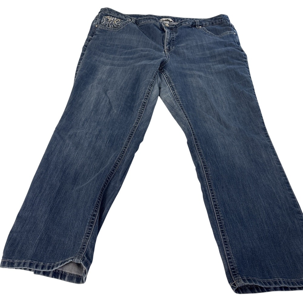 CJ Banks Womens 22W Embellished Pocket Wide Leg Jeans Blue 31 Inseam ***READ***
